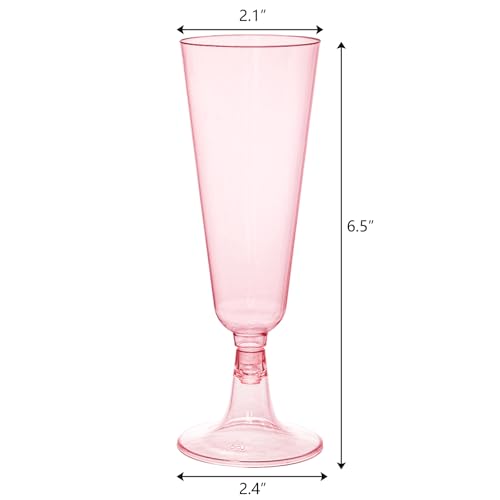 Hedume 70 Pack Pink Champagne Flutes, 5oz Disposable Plastic Wine Glasses, 2-Piece Disposable Champagne Glasses for Celebr...