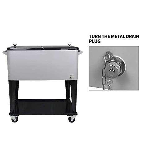 SHAREWIN 80 QT Rolling Cooler Cart Ice Chest for Outdoor Patio Deck Party Portable Party Bar Cold Drink Beverage Cart Tub,...