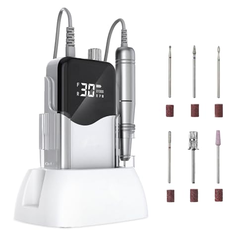 CIVPOWER Nail Drill, Portable Rechargeable Tool Kit with 35000RPM Electric Nail File and LED Display for Manicure, Pedicure, Salon, Home, DIY (White)