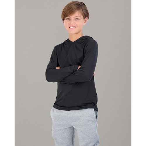 Real Essentials 3 Pack: Dry-Fit Youth Boys Teen Active Long Sleeve Hoodie Sweatshirts - Hooded Pullover Shirts