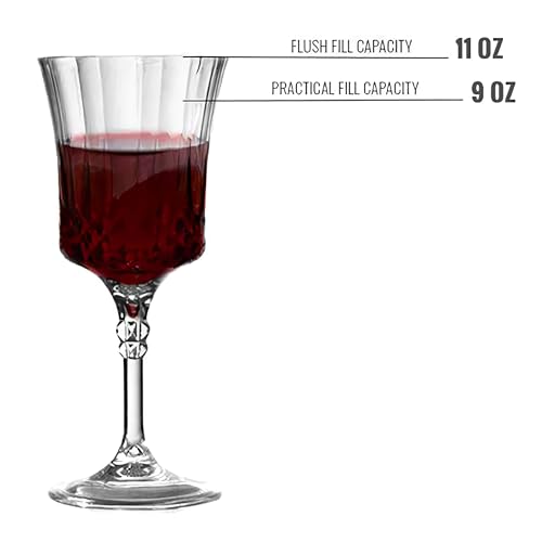 Crystal Cut Disposable Clear Plastic Wine Goblets - 11oz, 4 Pieces - Durable & Sophisticated Drinkware for Parties and Events