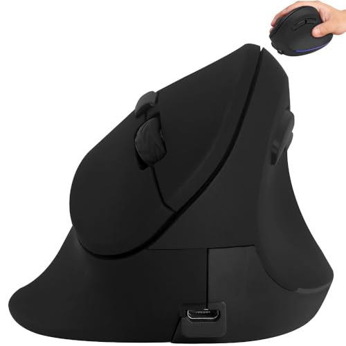 Wireless Mouse Ergonomic Vertical Mouse for Large Hands Rechargeable Big Quiet Silent Ergo Blue LED Light 3600DPI Carpal T...