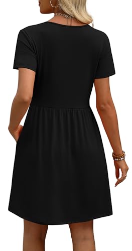 WIHOLL Dresses for Women 2026 Casual Summer V Neck Babydoll Dress Short Sleeve Fashion Beach Vacation Clothes