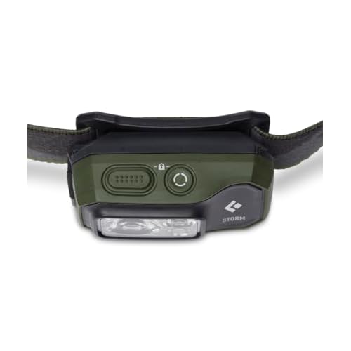 BLACK DIAMOND Storm 450 LED Headlamp, Waterproof and Dimmable Battery Powered Headlamp for Camping, Hiking, Hunting, Running, Work with Red Light Headlamp Mode, Dark Olive