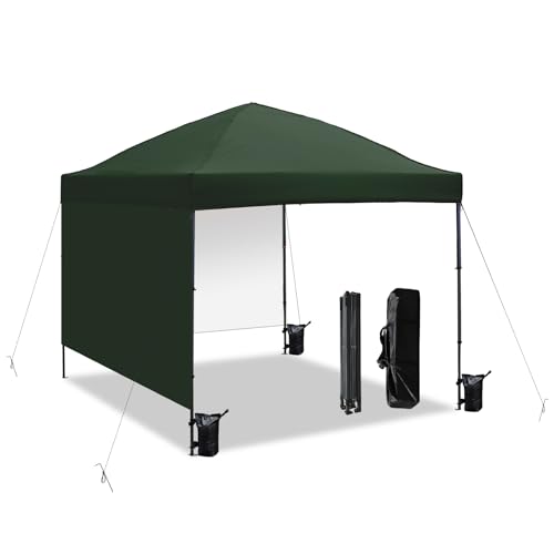 10x10 Pop Up Canopy Tent with 2 Sidewalls, Easy Up Canopy Outdoor Party Sun Shade Tent Portable Gazebo for Beach Camping E...