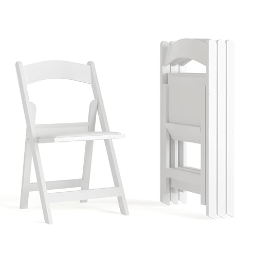 Flash Furniture Hercules Series Folding Chair - White Resin - Set of 4 800LB Weight Capacity Comfortable Event Chair - Lig...