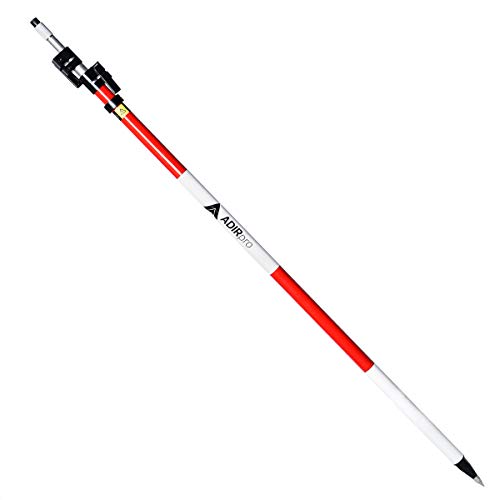 AdirPro Aluminum Prism Pole - Telescopic 12’ (3.7m) – Fixed Adapter Tip – Quick Release Clamp - Metric Graduation - Strong...