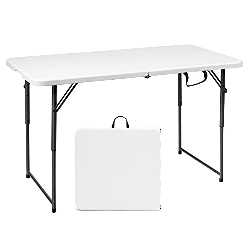 Goplus 4ft Folding Table, 48 x 24 Inch Indoor Outdoor Foldable Plastic Folding Tables, Height Adjustable Portable Rectangu...