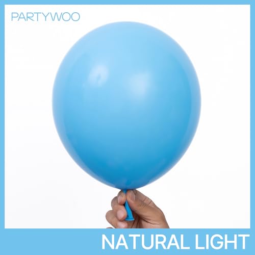 PartyWoo Light Blue Balloons 123pcs Different Sizes Pack of 18 12 10 5 Inch Baby Pastel Blue Balloon Arch Kit for Baby Sho...