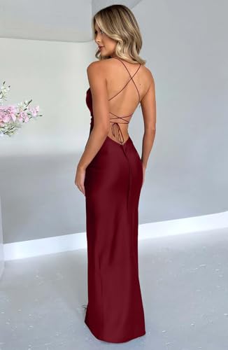 Memoriesea Women's Sexy Spaghetti Strap Bodycon Cowl Neck Party Cocktail Maxi Dress
