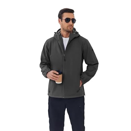 COOFANDY Men's Hooded Softshell Jacket Waterproof Fleece Lined Windbreaker Lightweight Outdoor Hiking Jacket