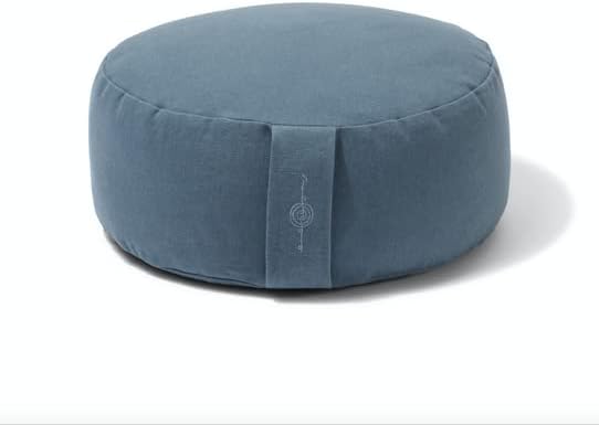 Organic Round Meditation Cushion by renoo - Durable Comfortable Cotton, Linen, Hemp - Modern Zafu - Buckwheat Floor Pillow Yoga Bolster in 15 Colors Removable Cover - 15 inches - Teal