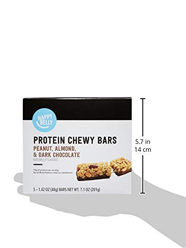 Amazon Brand - Happy Belly Protein Chewy Bars, Peanut, Almond & Dark Chocolate, 5 Count