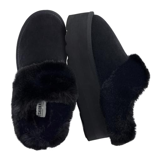 CUSHIONAIRE Women's Husky Genuine Suede cozy mule Platform +Memory Foam, Wide Widths Available