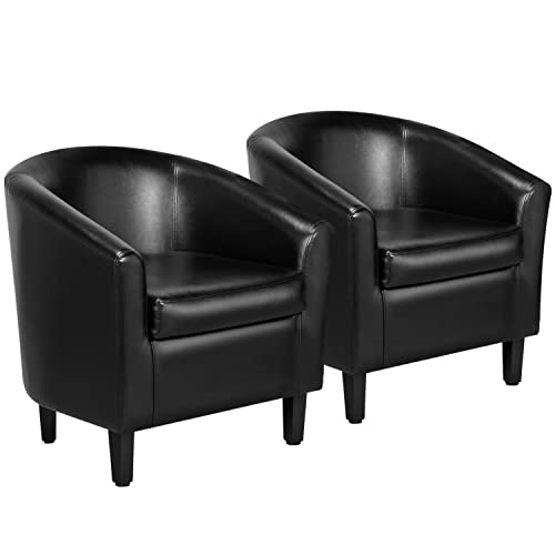Yaheetech Barrel Chairs Set of 2, Faux Leather Club Armchairs, PU Leather Accent Chairs with Soft Padded Seat for Living R...