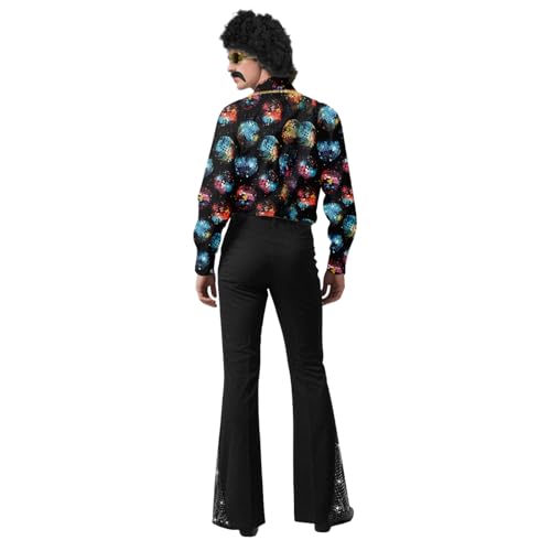 BONGZUO 70s Outfits for Men 6 Pcs Disco Outfit Retro Costume with Bell Bottom Pants