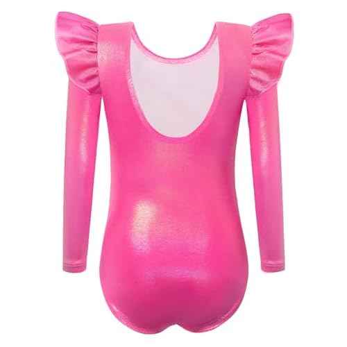 Arshiner Girls Gymnastics Leotards Ruffle Long Sleeve Shimmer Ballet Unitard Dancewear for 3-10 Years