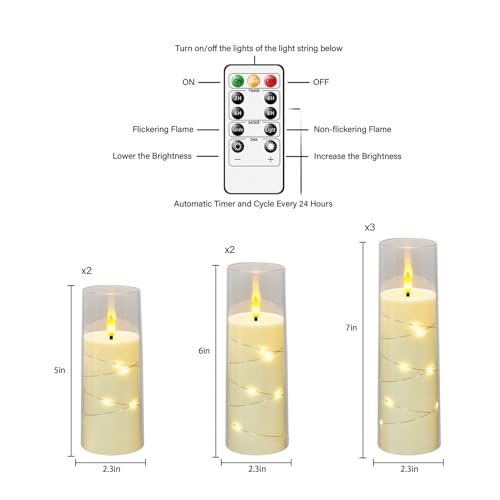 Flameless Candles,with Embedded Star String, Battery Operated Candles Flickering LED Pillar Candles with Remote Control an...