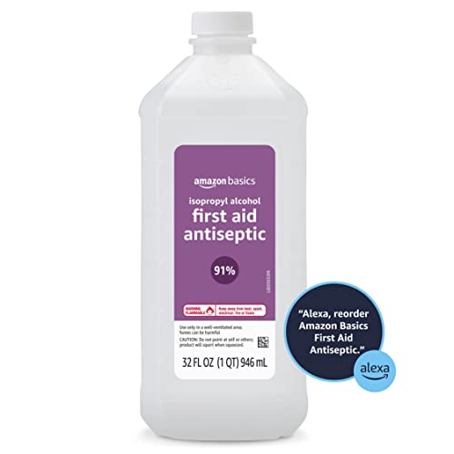 Amazon Basics Isopropyl Alcohol 91% First Aid Antiseptic, Multipurpose Disinfectant, Unscented, 32 fl oz (Pack of 1) (Prev...