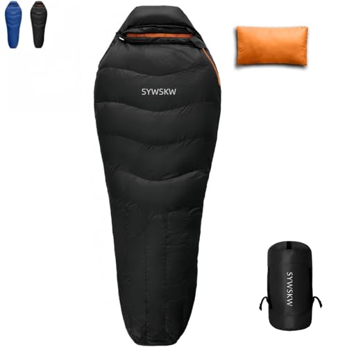 SYWSKW Down Sleeping Bag with Pillow for Backpacking,15℉ 5℉ 0℉ Wide Down Sleeping Bag (86.6 in x 33.5 in) for Adults,Youth...