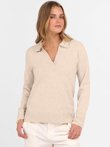ANRABESS Womens Polo V Neck Long Sleeve Sweaters Lightweight Dressy Casual Business Basic Knit Pullover Top 2025 Fall Outfits