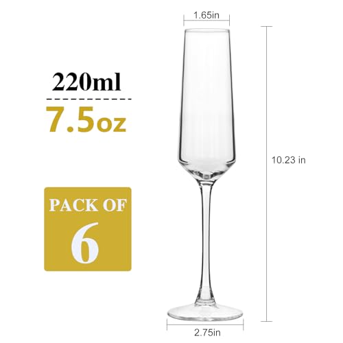 Champagne Flutes 7.5oz, Champagne Glasses Set of 6,Unique Gift for Birthday, Wedding, Anniversary, Wedding Toasting Glasse...