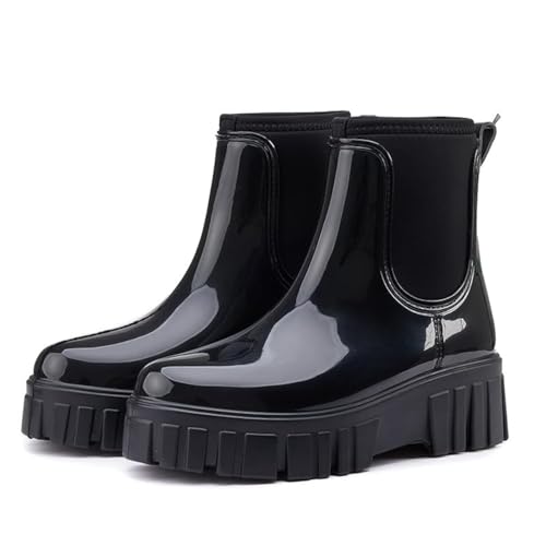 Gets Womens Rain Boots, Waterproof Platform Rubber Chelsea Rainboots, Comfortable Short Shoes Ankle Garden Boots for Outdo...