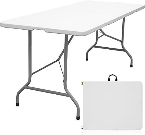Byliable Folding Table 6ft Portable Heavy Duty Plastic Fold-in-Half Utility Foldable Table Plastic Dining Indoor Outdoor f...