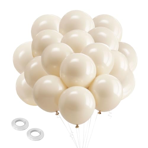 White Sand Balloons Latex Party Balloon,100pcs Neutral Beige Balloons with 2 Ribbons, Boho Baloons as Party Decorations fo...