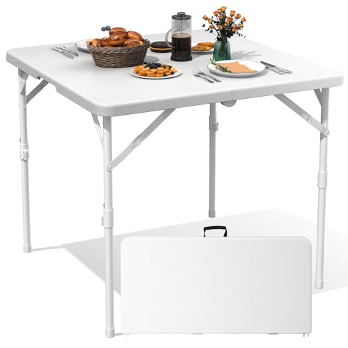 TRINEAR 34" Folding Card Table, Square Plastic Foldable Outdoor Dining Tables, Fold in Half w/Handle, Portable with Collap...