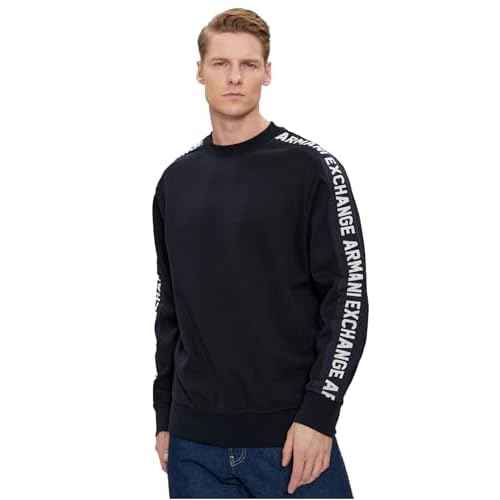 Armani Exchange mens Long Sleeve Logo Tape Fleece Sweatshirt