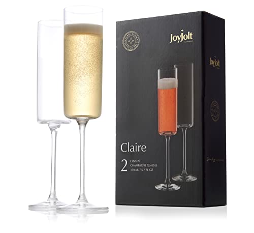 JoyJolt Champagne Flutes, Claire Collection Crystal Champagne Glasses Set of 2, 5.7 Ounce Capacity, Exquisite Craftsmanshi...