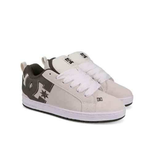 DC Men's Court Graffik Skate Shoe, White/Olive, 10