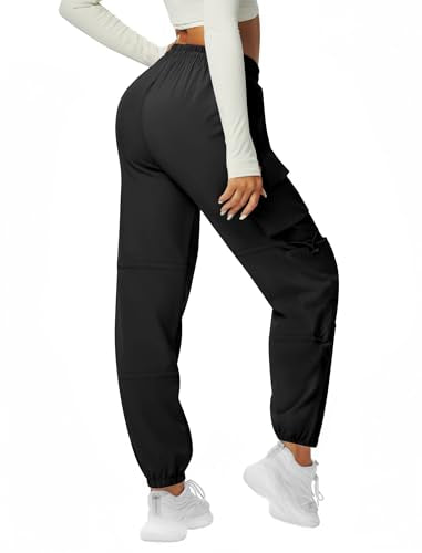 DLOODA Quick Dry Cargo Pants Lightweight Tactical Hiking Pants with 6 Pockets for Women, Elastic Waist and Water Resistant