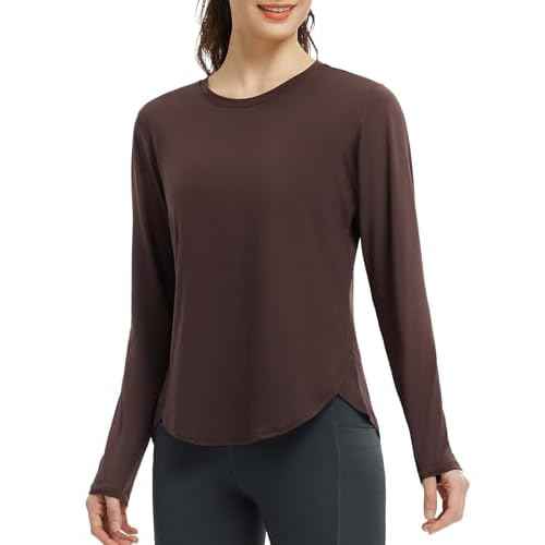 baleaf Women's Long Sleeve Workout Athletic Shirts Lightweight Stretchy Running Yoga Tops with Cross Hem Thumb Loop