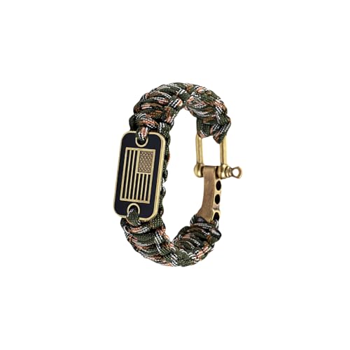 Patriotic Paracord Survival Bracelet for Men - Bronze US Flag Pendant Tactical Gear with Multi-Tool Functions, Adjustable ...