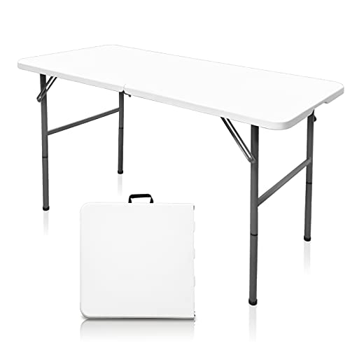 Gocamptoo Folding Table,4ft Indoor Outdoor Heavy Duty Portable Folding Square Plastic Dining Table w/Handle, Lock for Picn...