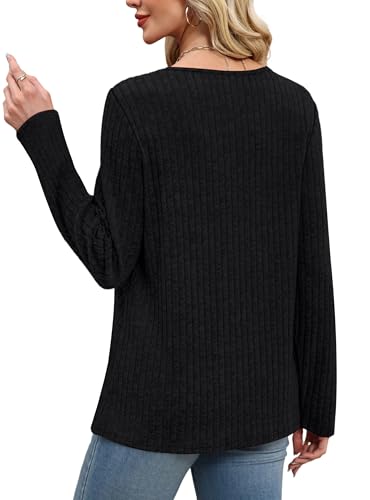 XIEERDUO Tunic Sweaters for Women Long Sleeve Shirts Crew Neck Tops with Buttons Fall Fashion Outfits Winter Clothing