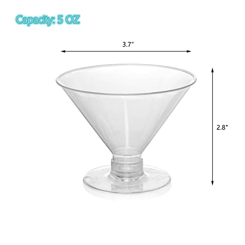 Frcctre 80 Pack Disposable Plastic Cocktail Glasses, 5 OZ Plastic Mini Martini Glasses, Clear Mini Dessert Glass Parfait C...