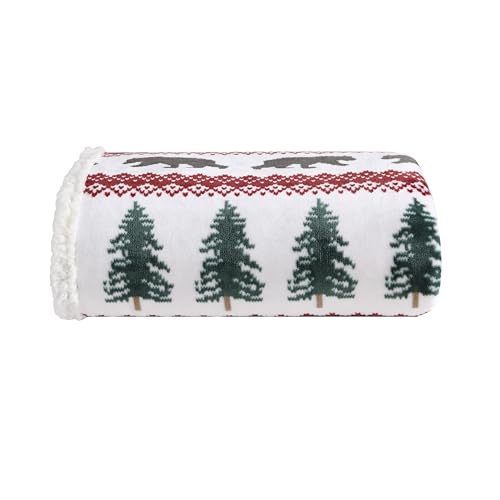 Eddie Bauer - Throw Blanket, Brushed Fleece & Plush Sherpa Bedding, Blanket for Couch & Bed (Grizzly Peak Red, 50" x 60")