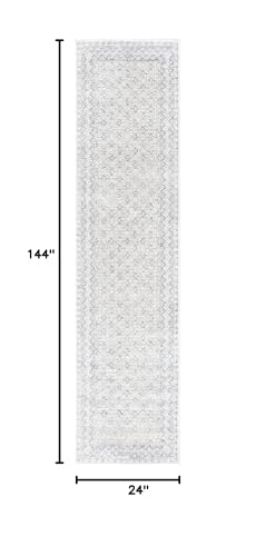SAFAVIEH Brentwood Collection Runner Rug - 2' x 12', Ivory & Grey, Traditional Oriental Distressed Design, Non-Shedding & Easy Care, Ideal for High Traffic Areas in Living Room, Bedroom (BNT899B)