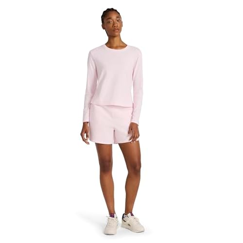 Reebok Women's Embroidery Hit Long Sleeve Crewneck Top, Standard Fit, Lightweight Stretch Cotton Fabric