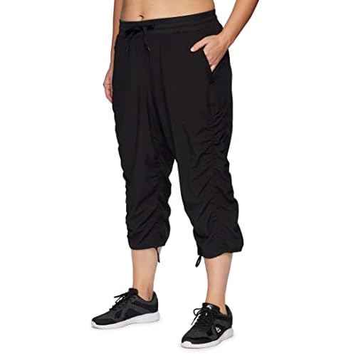 RBX Active Women's Plus Size Fashion Lightweight Woven Body Skimming Drawstring Capri Pant