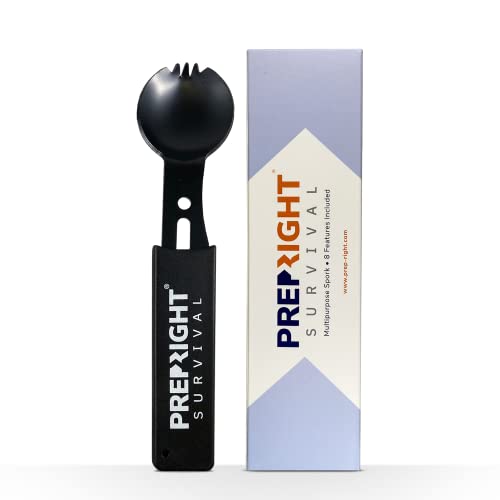 Prep-Right - Multipurpose Spork, Utility Knife, Spoon, Fork, Bottle Opener, and Whistle for Camping Gear and Survival Kit...
