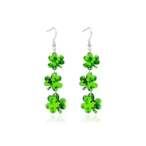 ANGLEQUEEN St Patrick's Day Earrings for Women Acrylic Shamrock Dangle Earrings Green Irish Clover Earring Good Luck Earri...