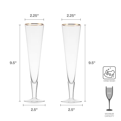 Mikasa Gold Rim Wedding Anniversary Champagne Toasting Flutes Gift Boxed, Set Of 2, 8 Ounce