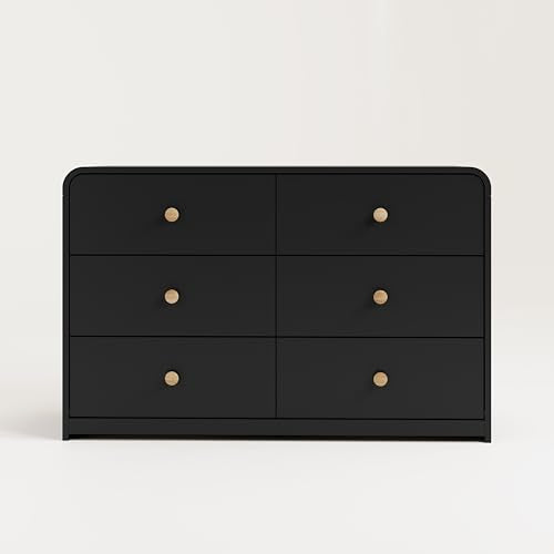 STORKCRAFT Santos 6 Drawer Bedroom Dresser (Black & Natural) – GREENGUARD Gold Certified Dresser for Kids Bedroom with Interlocking Drawer System