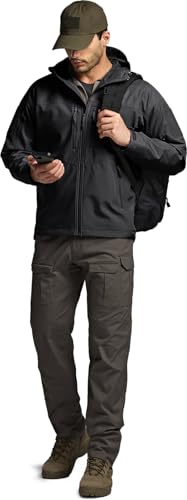 CQR Men's Tactical Softshell Jacket, Winter Warm Fleece Lined Coat, Water Resistant Outdoor Hunting Hiking Rain Windbreaker