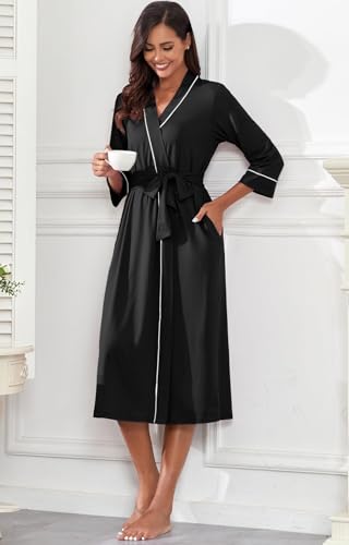 PrinStory Womens Robe Long Kint Bathrobe Lightweight Soft Robes Ladies Bath Robe