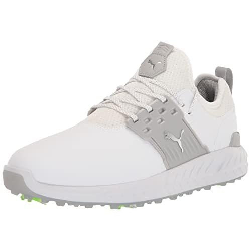 PUMA Men's Ignite Articulate Wide Golf Shoe, White Silver-High Rise, 7.5